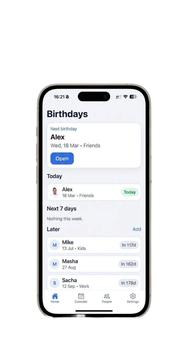 Birthday Tracker — Home
